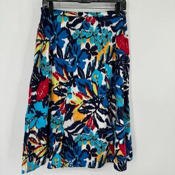 Chico's 1 Colorful floral print skirt womens size medium flowy cotton lined - Picture 2 of 10